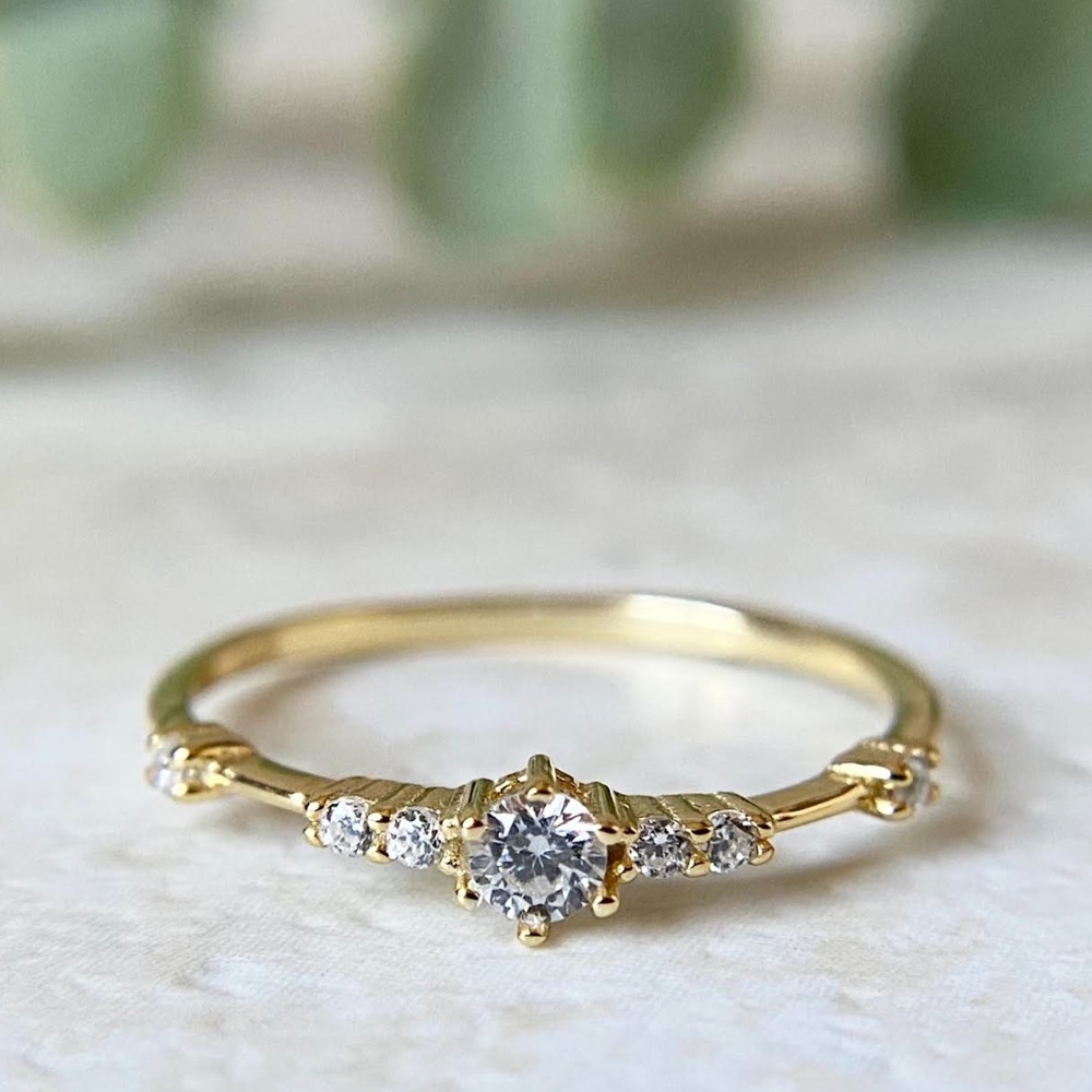 Dainty 14k Gold Plated CZ Ring Minimalist 925 Sterling Silver Stacking Ring